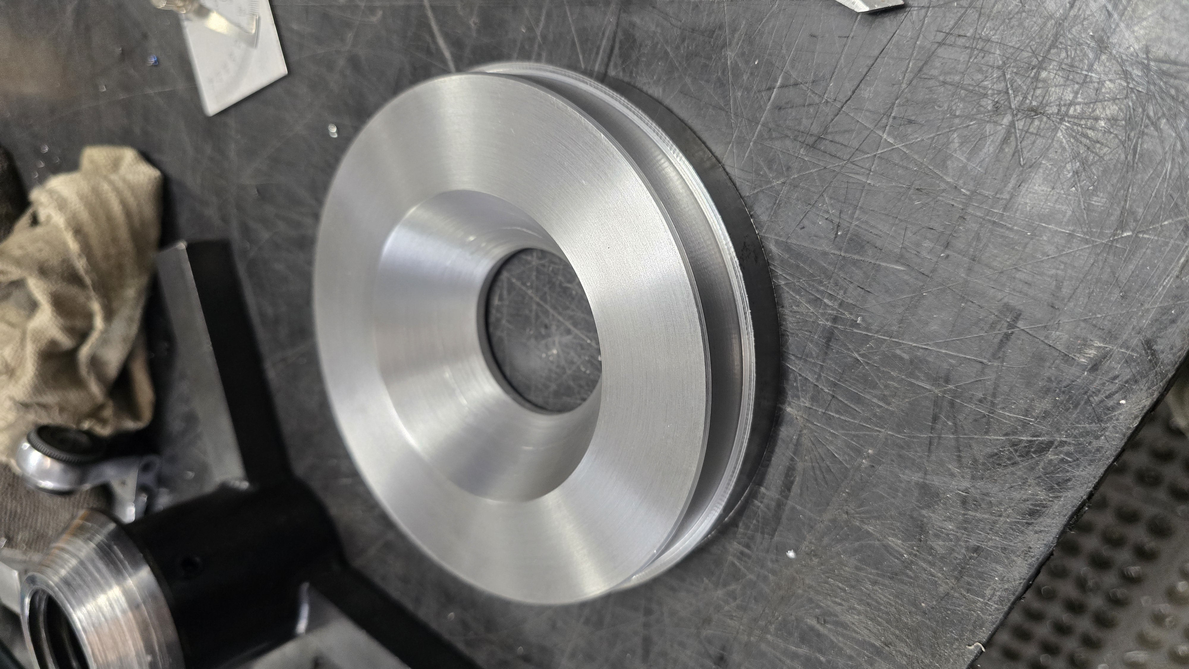 Machined component on the bench