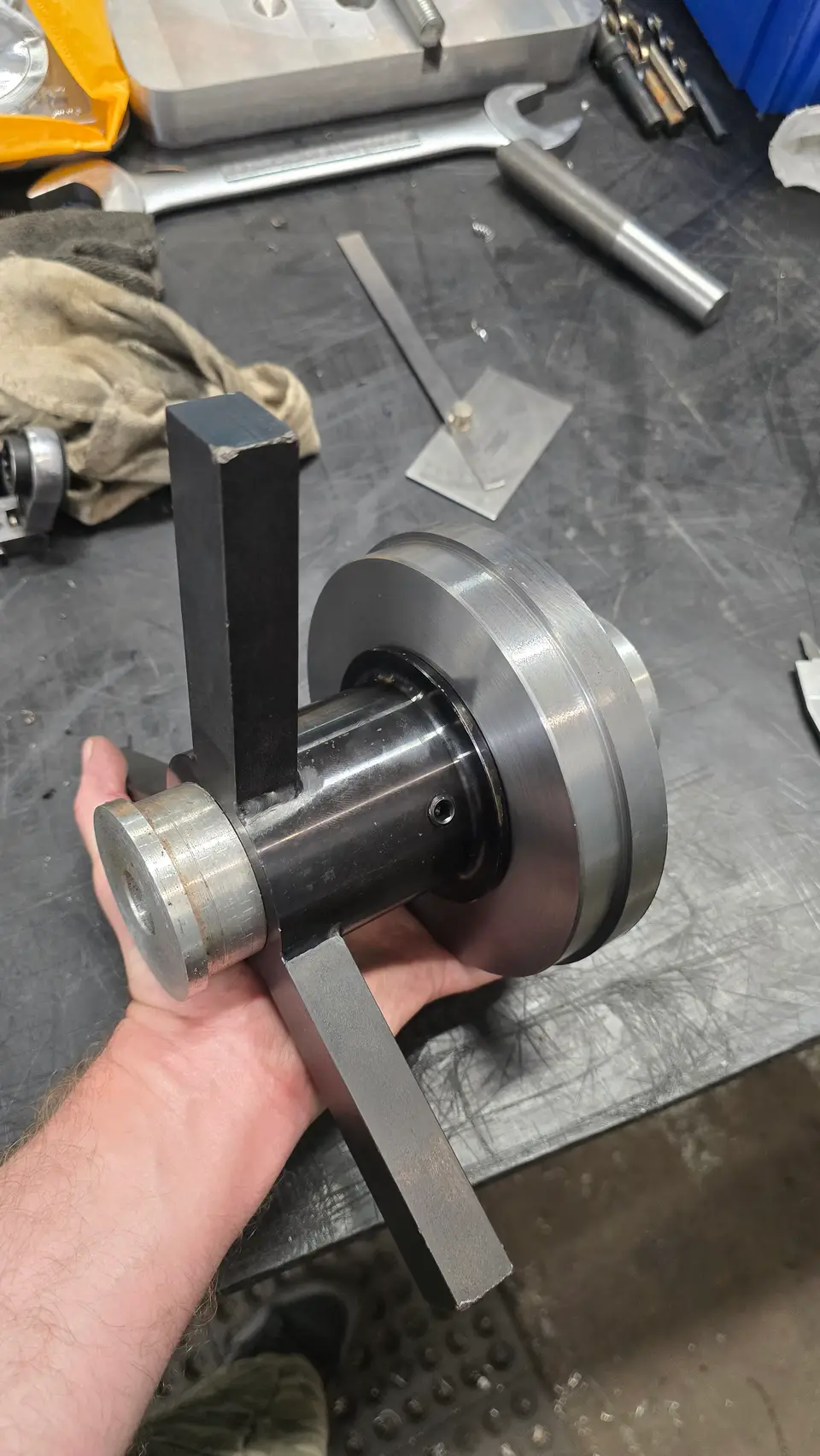 Component being worked at the lathe
