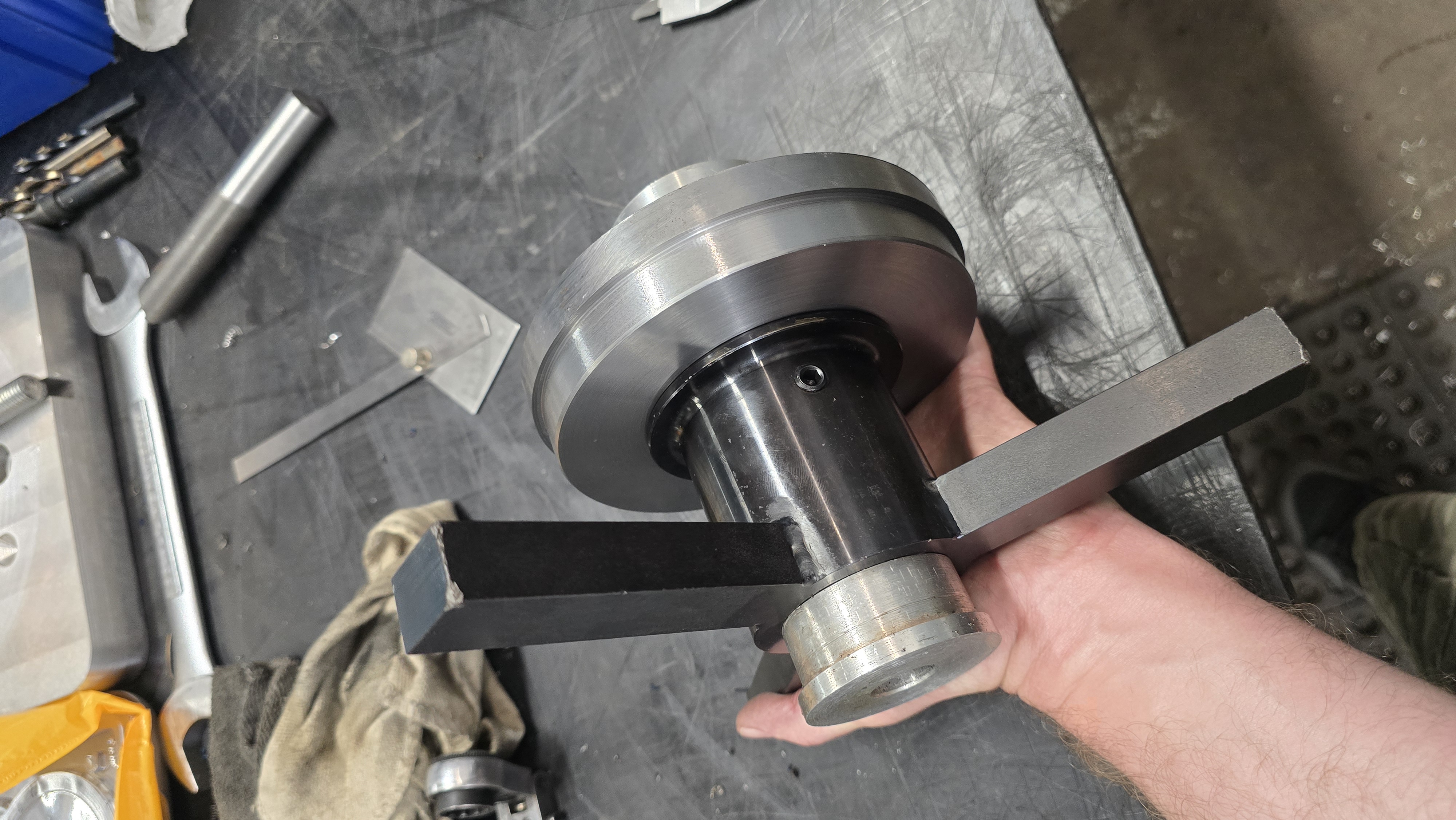 Component being worked at the lathe