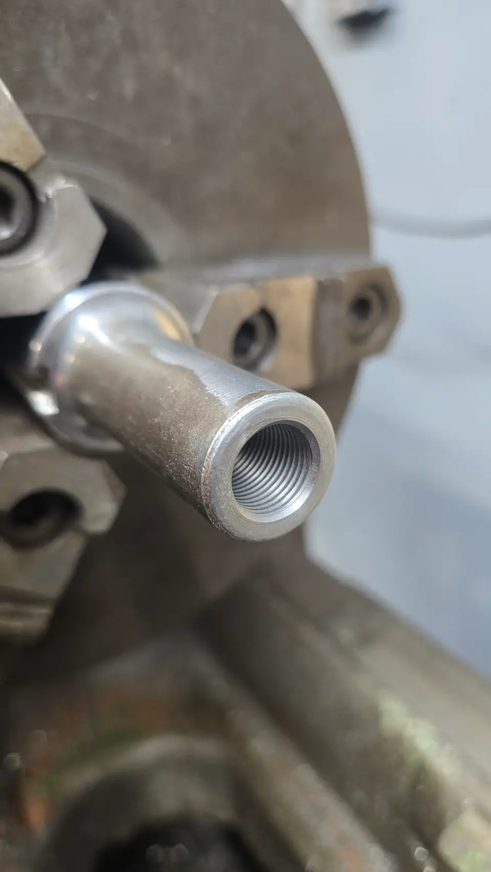 Part set up in the lathe chuck
