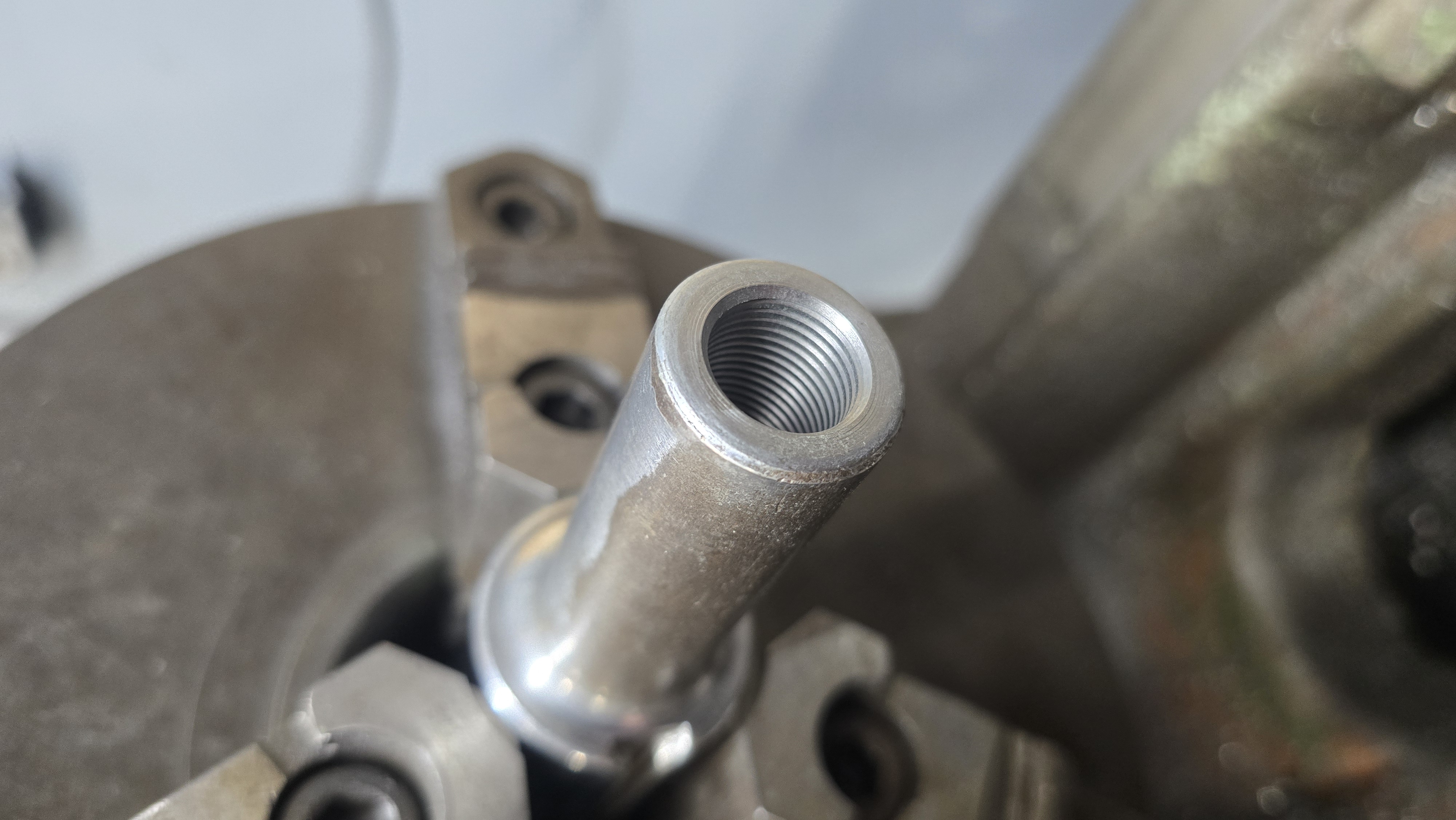 Part set up in the lathe chuck