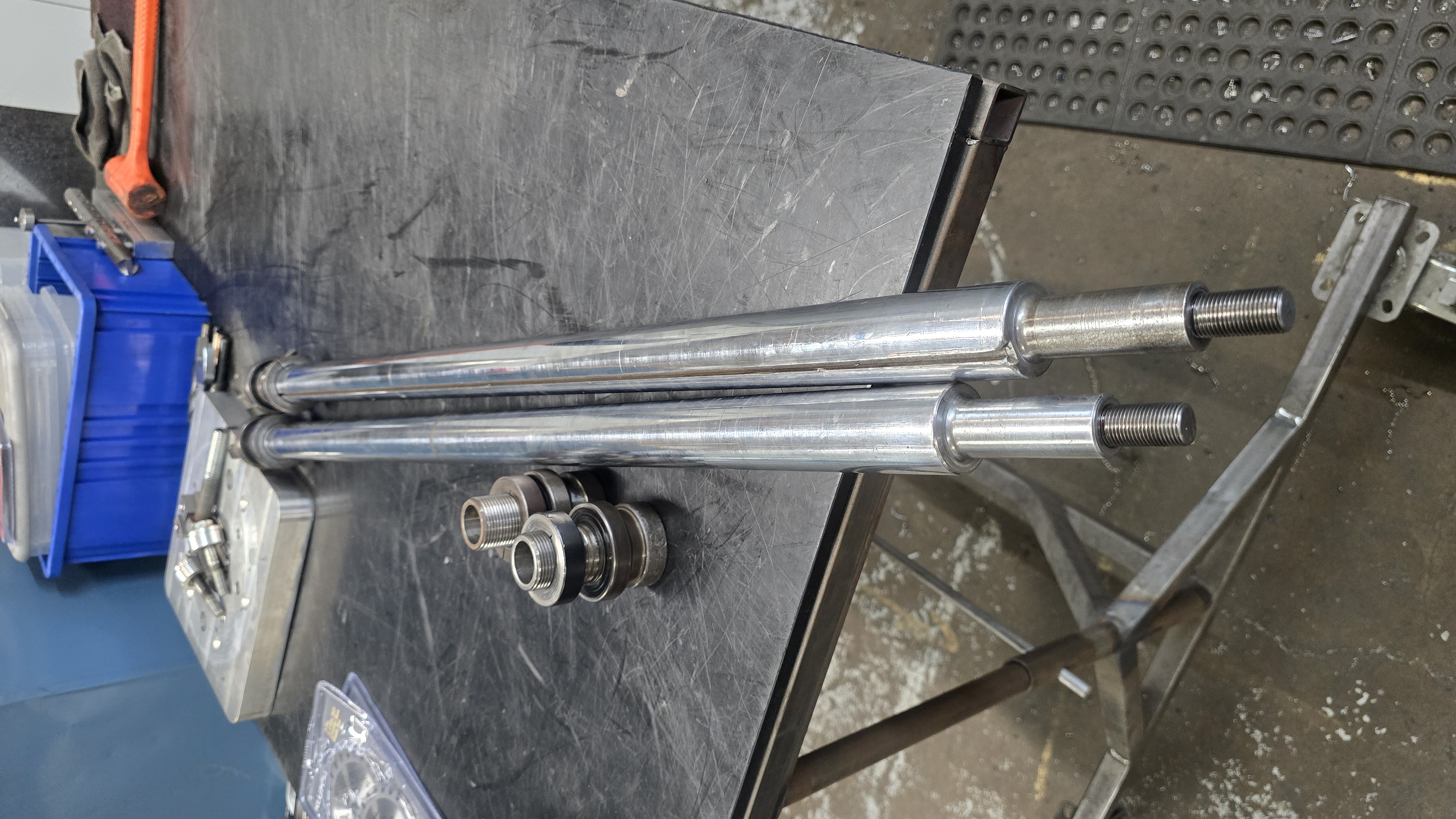 Long turned shafts on the bench
