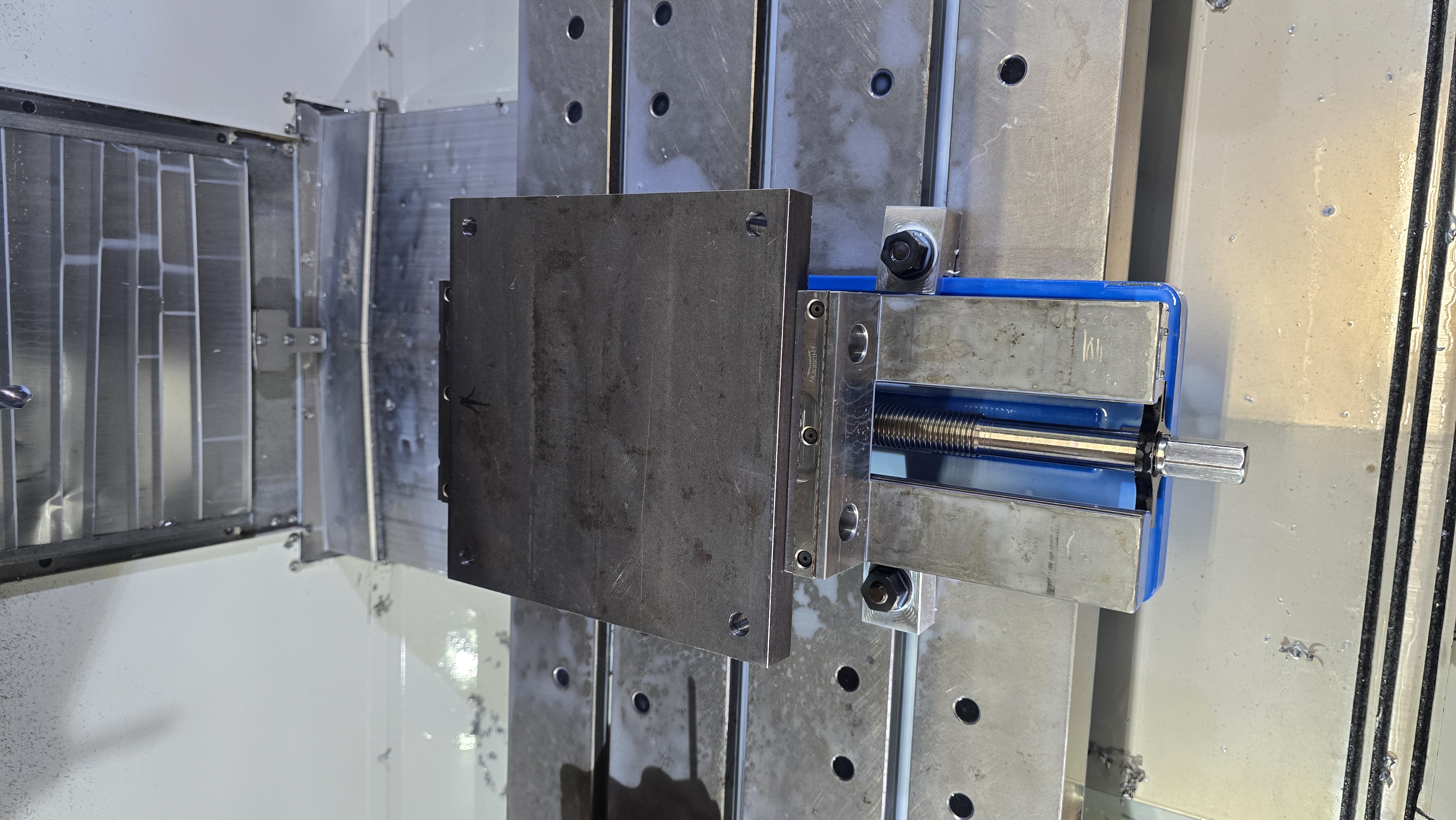 Aluminum stock clamped in the mill vise