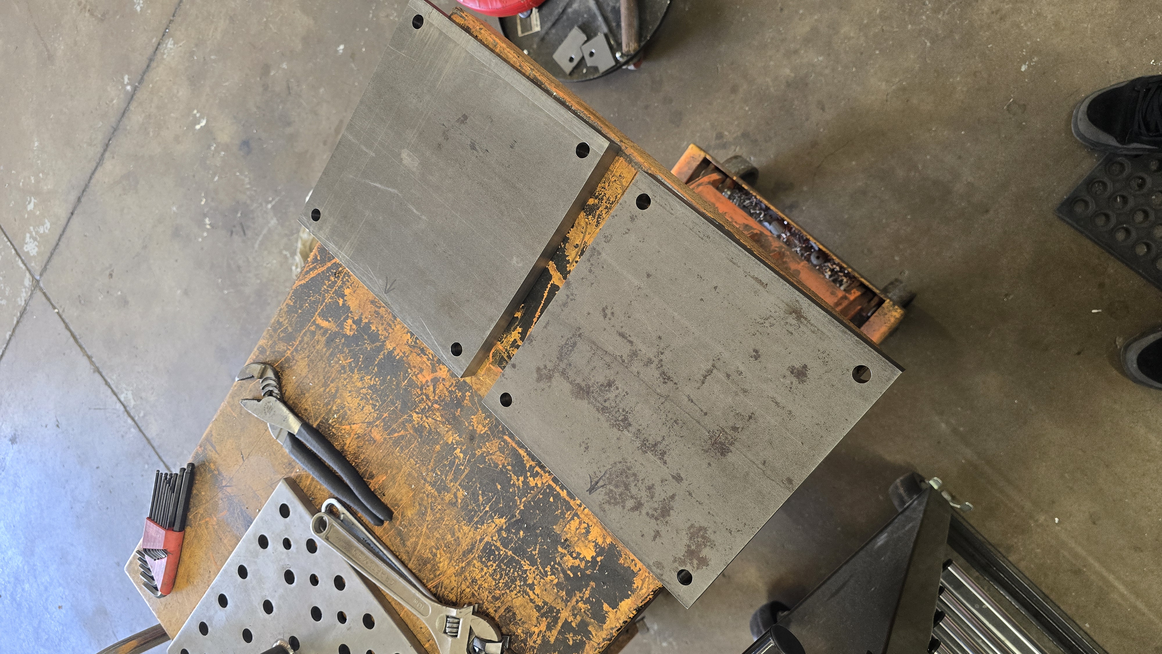 Parts laid out on the layout table