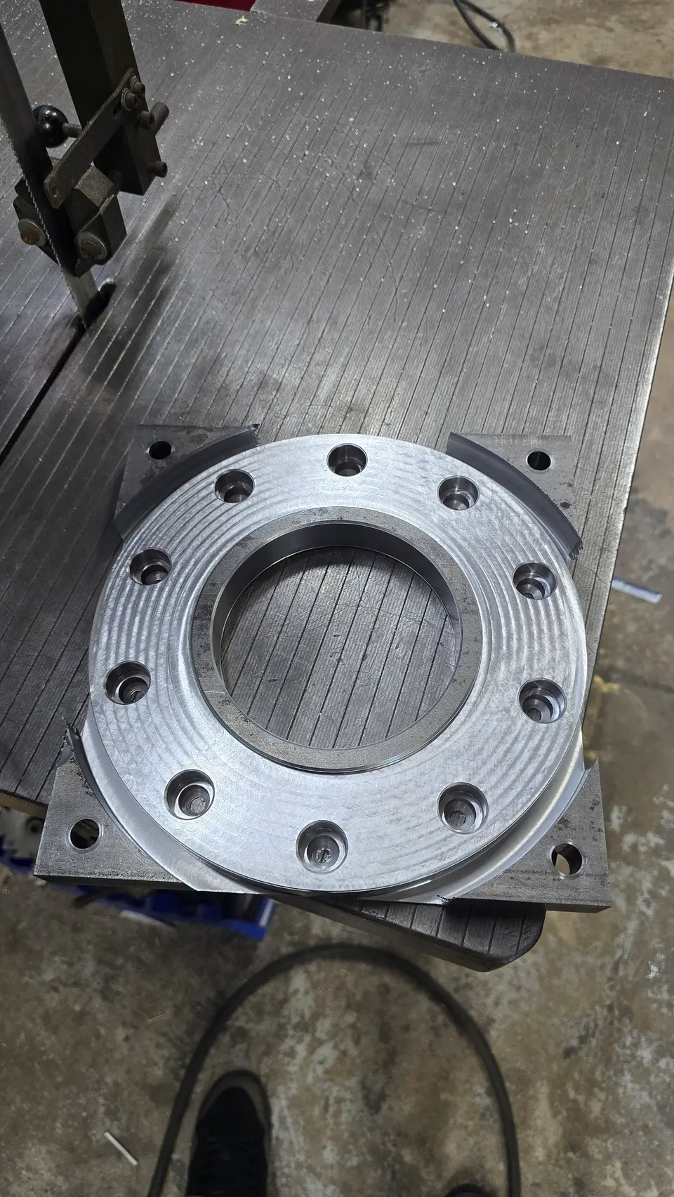 Precision-machined flange set up on the HAAS mill at JDA Machining