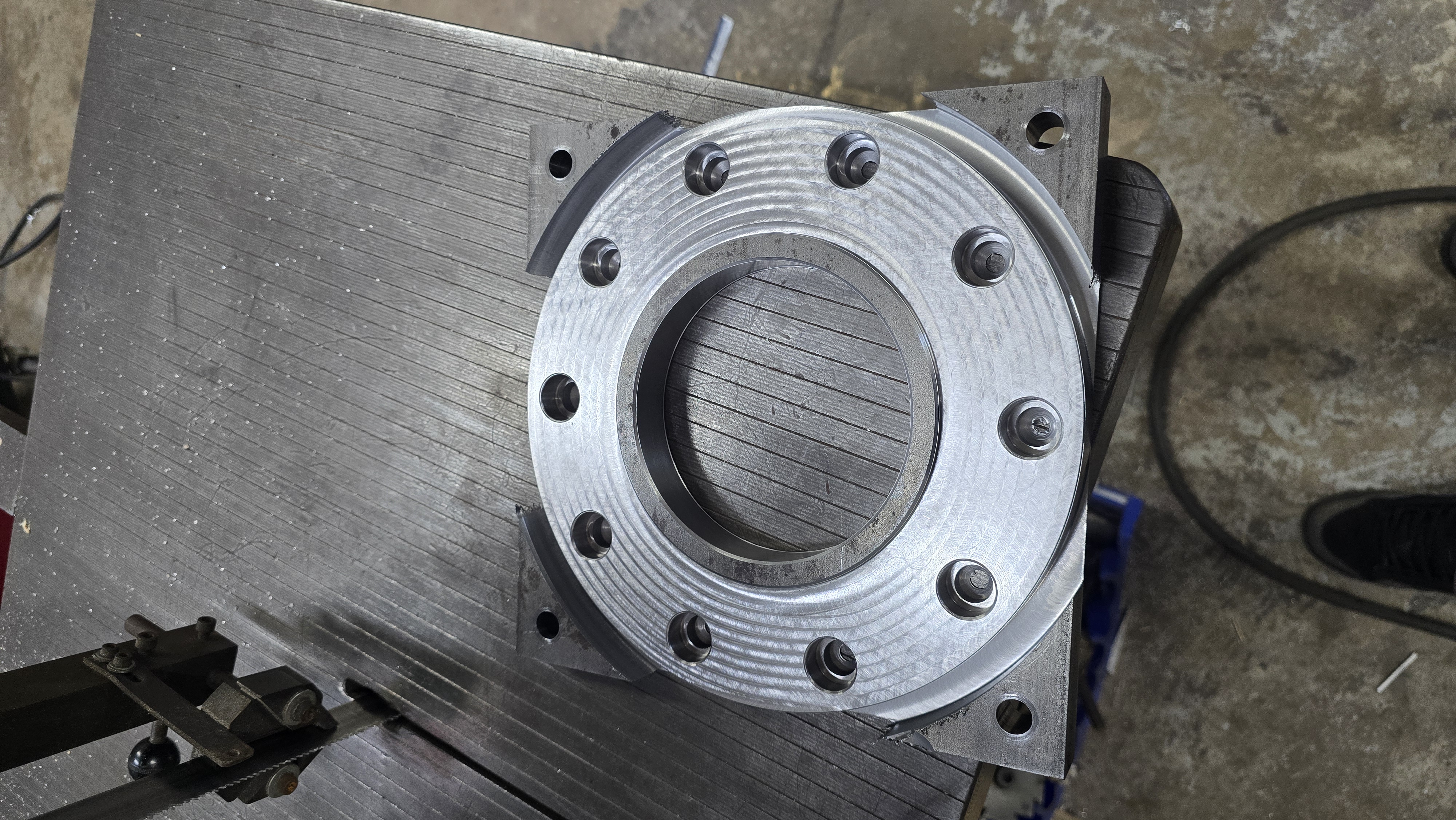 Precision-machined flange set up on the HAAS mill at JDA Machining